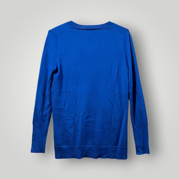J Crew VNeck Sweater Women’s Size Small Lightweight Sapphire Blue Merino Wool - Picture 2 of 9